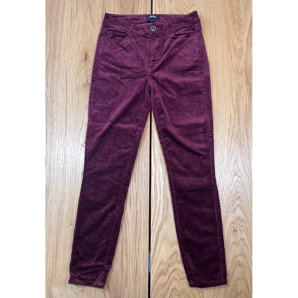 PAIGE Hoxton Ankle Corduroy Pants Size 27 Burgundy Dark Academia Skinny